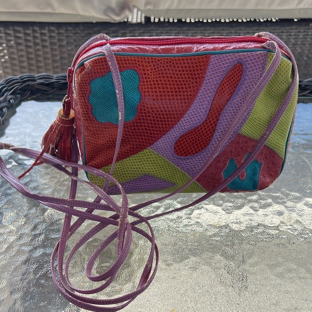 Vintage Sharif Leather Patchwork Crossbody Bag Boho Festival 90s Colorful